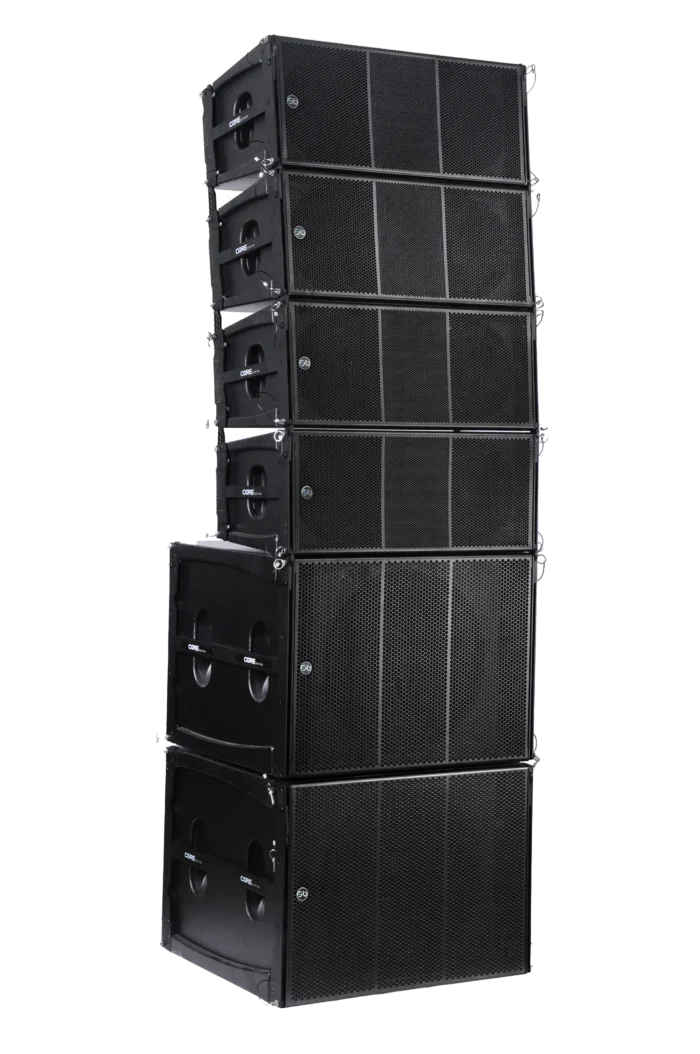 Sound Barrier Core 10218SA active flyable subwoofer stacked with CORE 102