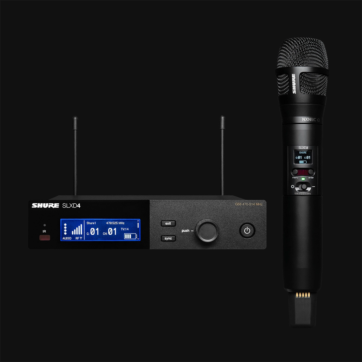 Shure-SLXD-Nexadyne-Digital-Wireless-Microphone-Transmitter-and-Receiver-Front